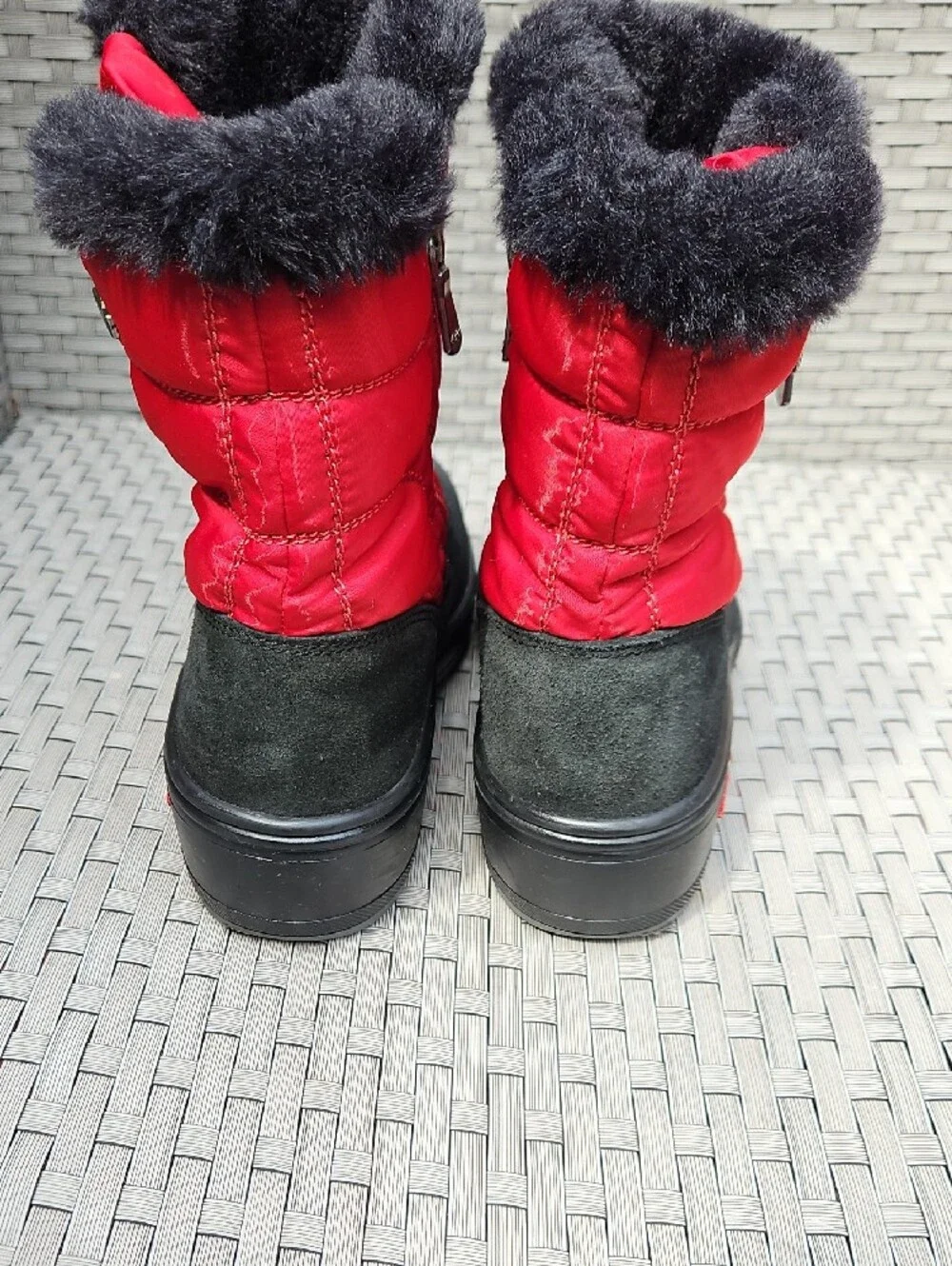 Pajar Women's Red Raff Black Suede  Insulated Fur-Trim Winter Boots SIZE US 10